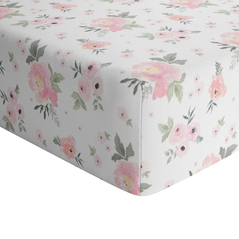 pink floral crib sheet