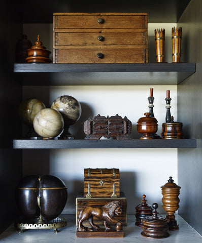 Display of antique objects from Lee Stanton's home