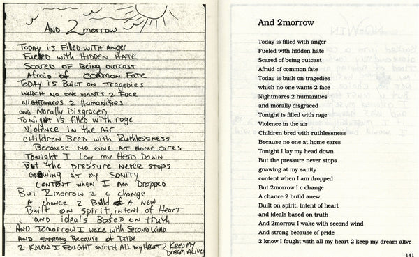 A spread from a book of poetry by Tupac Shakur.