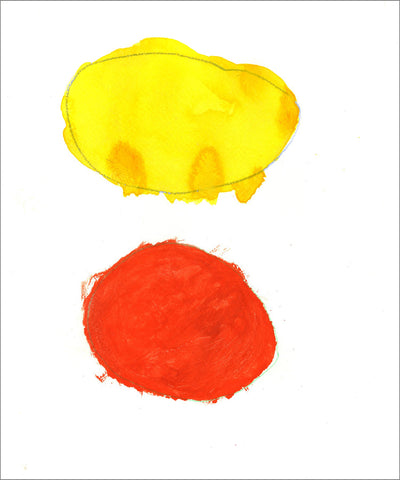 two large dots, yellow on top, red on the bottom