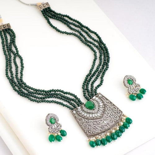 Emerald Green Pearl Necklace Set with Black Polish - Traditional ...