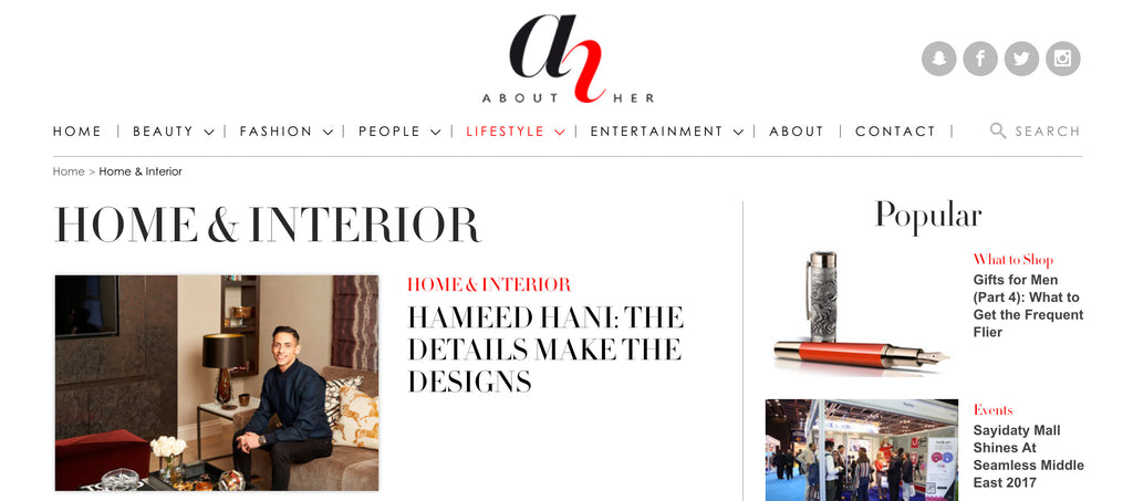 About Her: Home & Interior - Hameed Hani Designer Press Feature - 5mm Design Store London