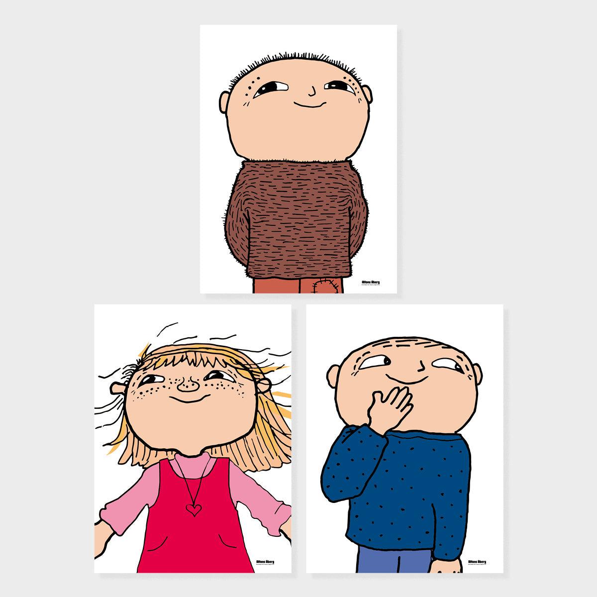 Alfons Åberg Poster 3-pack - Alfons, Milla & Viktor - 30 x 40 cm