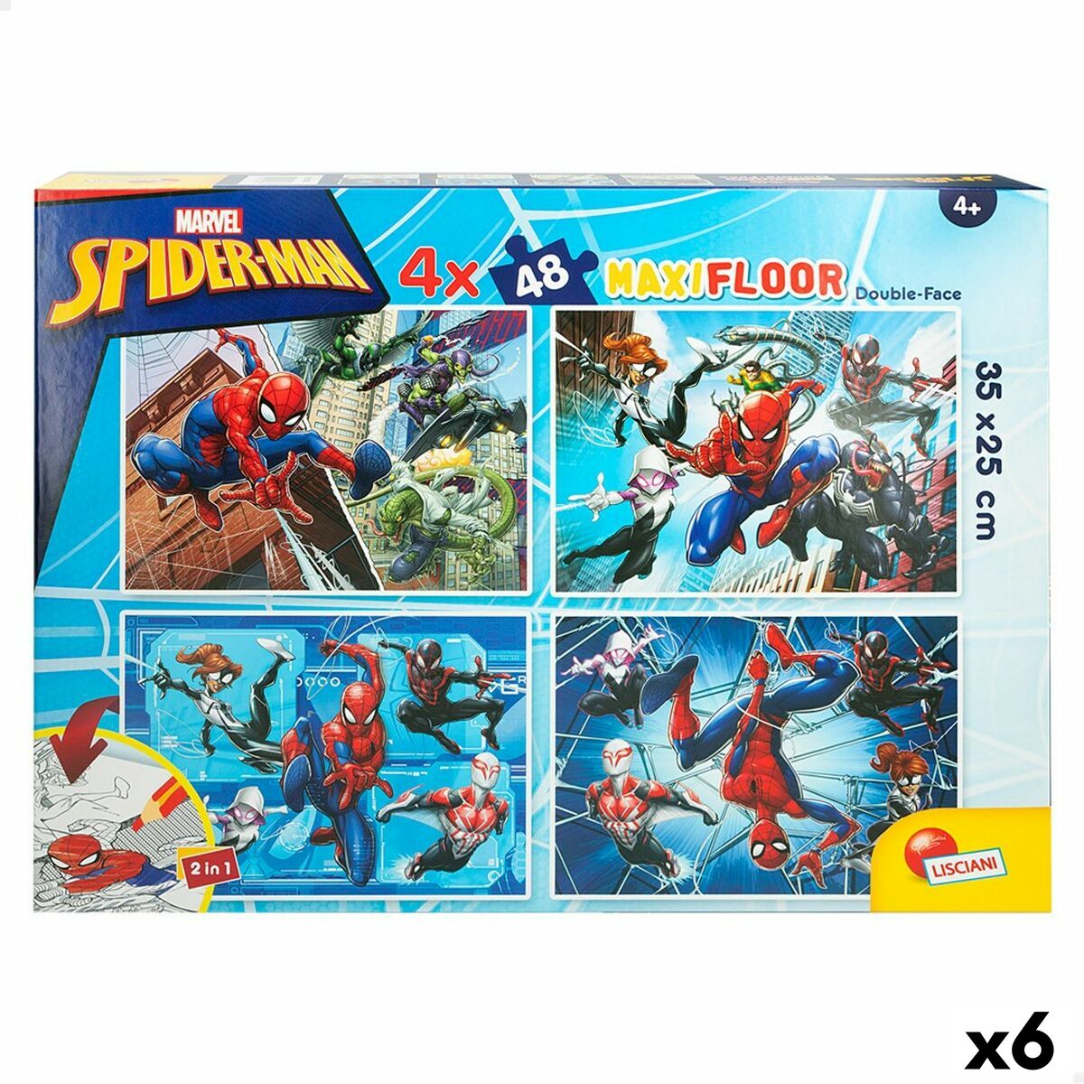 Läs mer om Barnpussel Spider-Man Dubbelsidig 4-i-1 48 Delar 35 x 1,5 x 25 cm