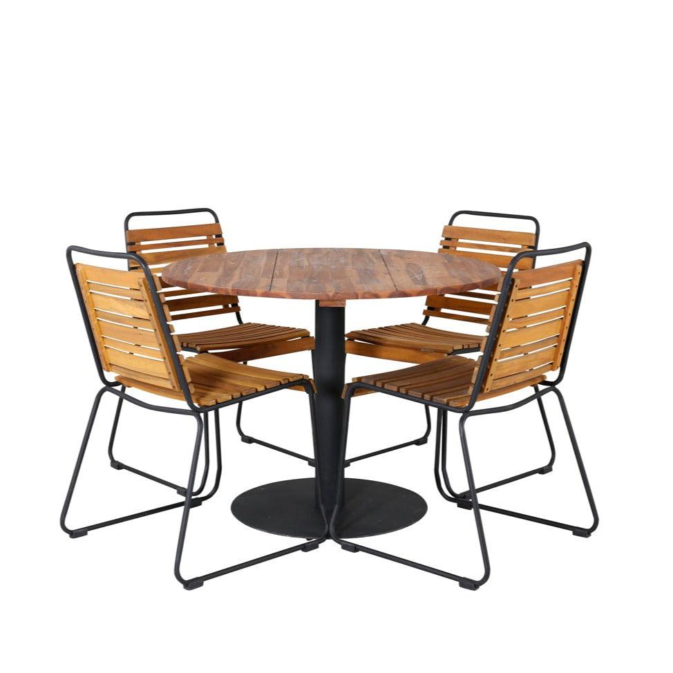 COT BOIS Matbord 100 cm + 4 stolar Natur | Utemöbler