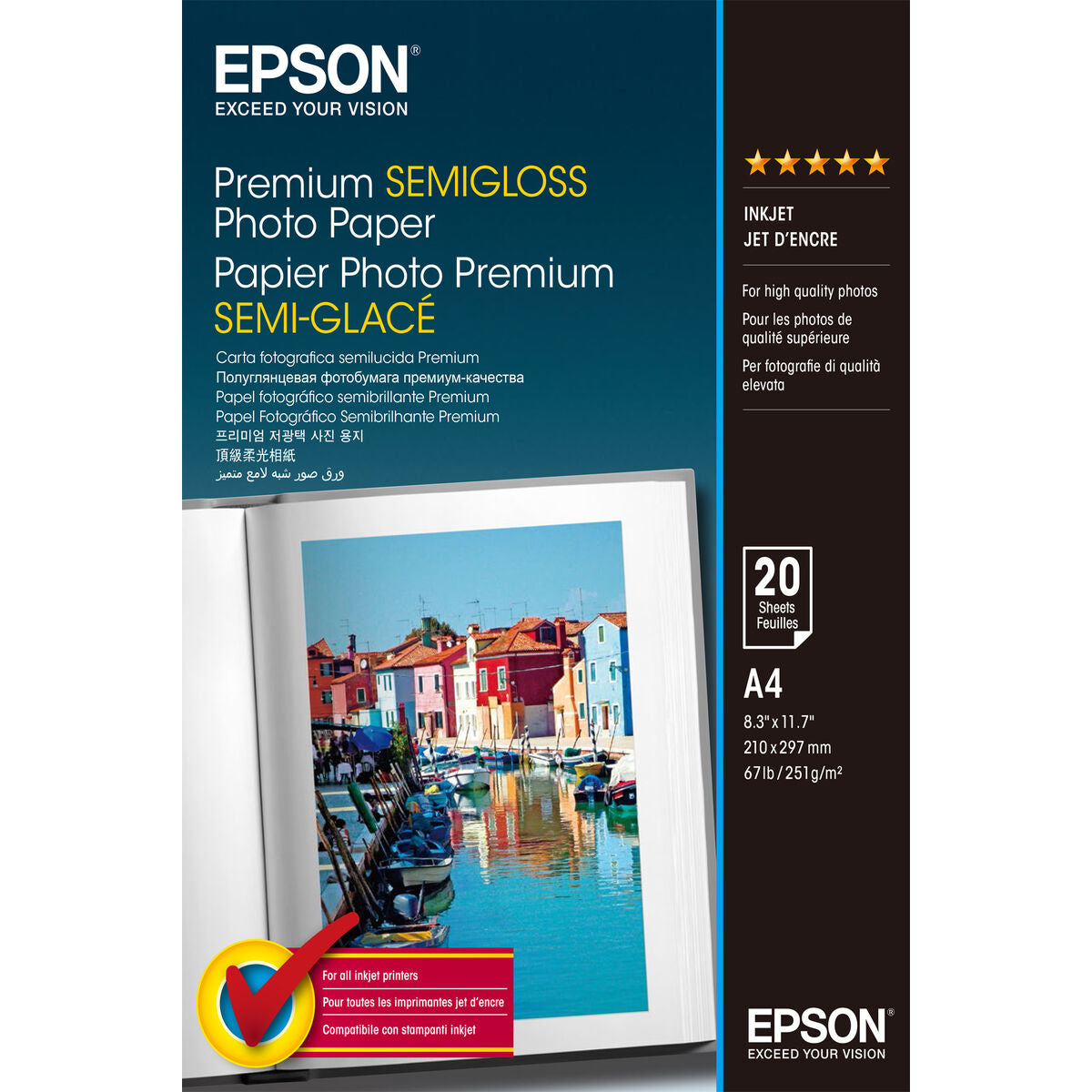 Läs mer om Fotopapper Blankt Epson Premium Semigloss Photo Paper 20 Blad 251 g/m² A4
