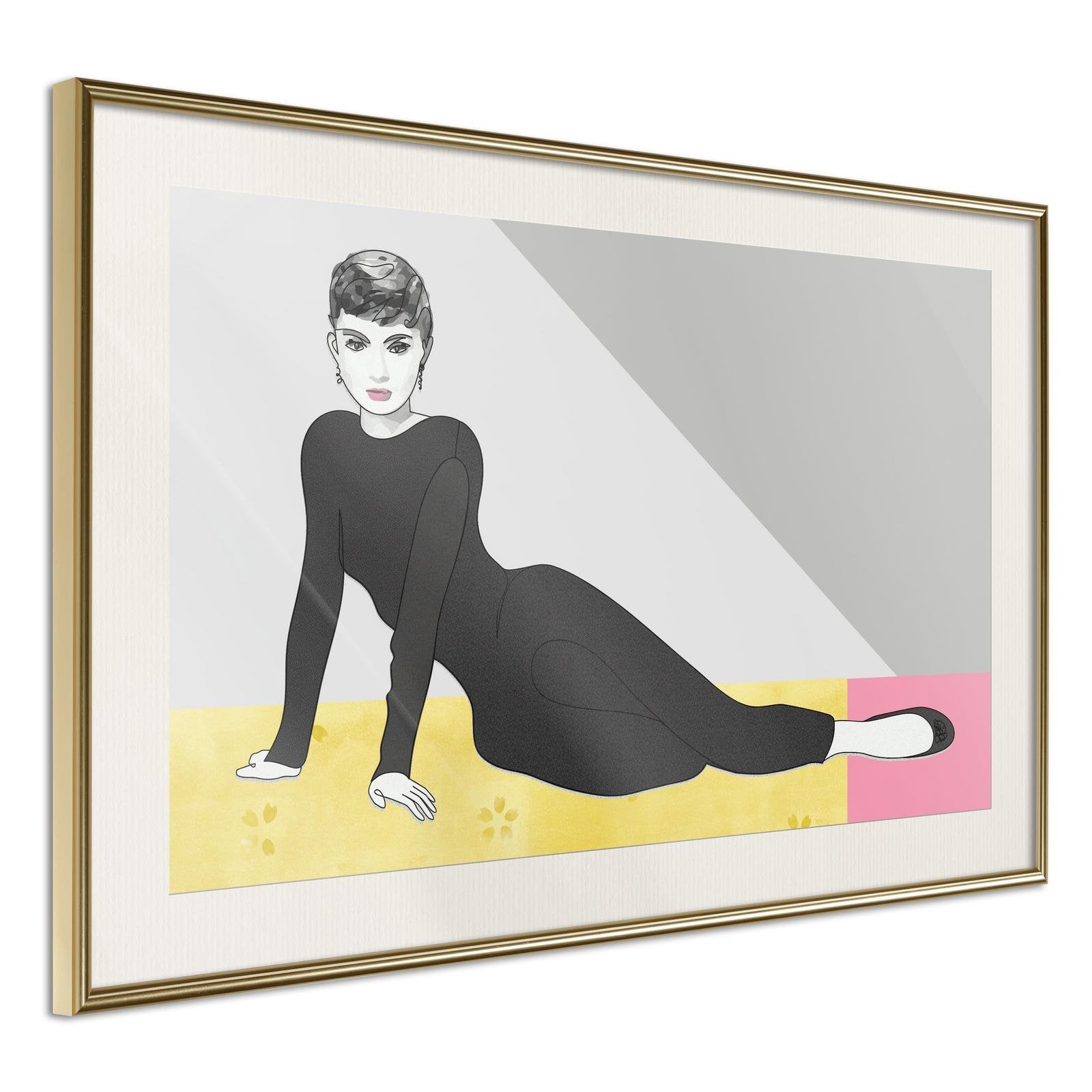 Läs mer om Inramad Poster / Tavla - Elegant Audrey - 90x60 Guldram med passepartout