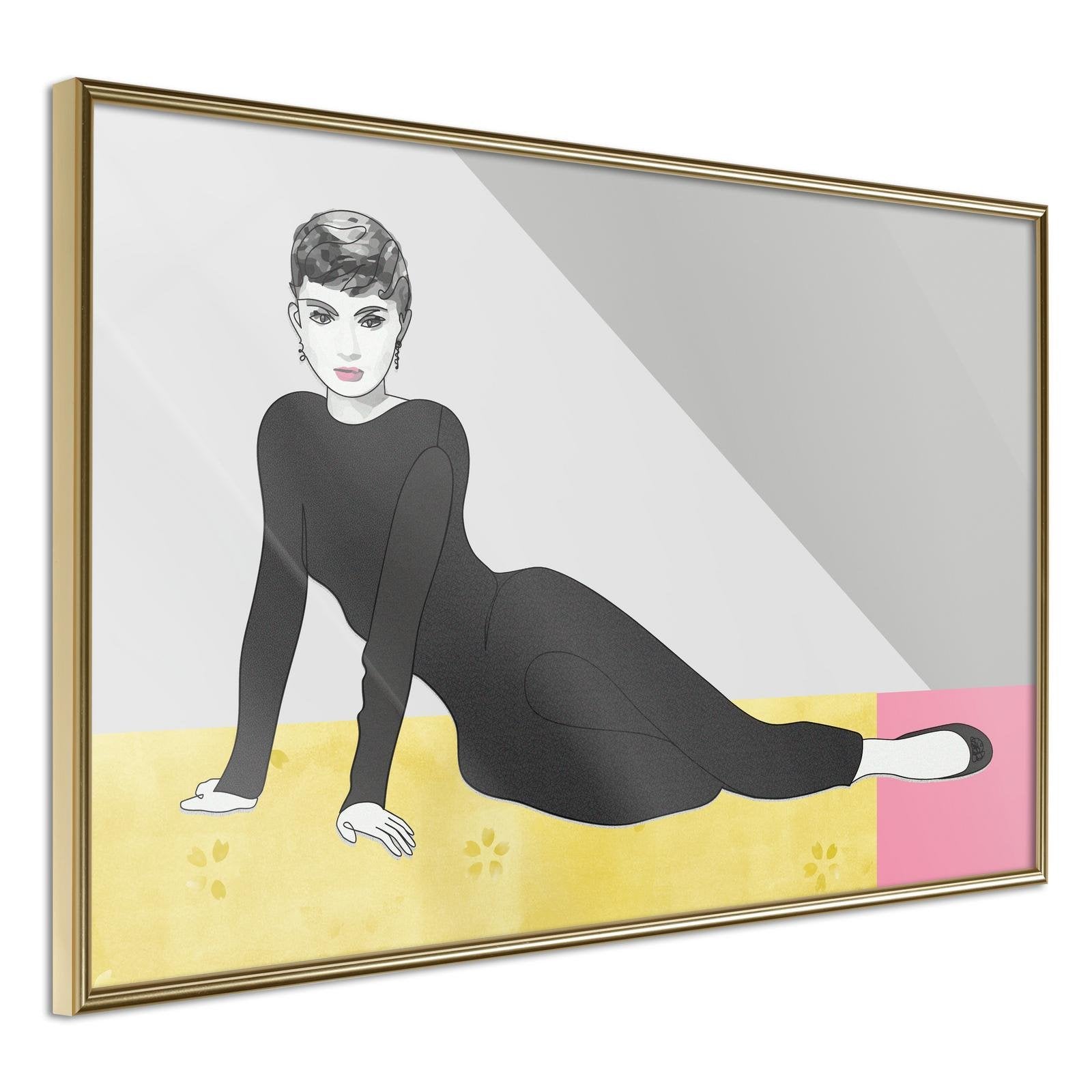 Inramad Poster / Tavla - Elegant Audrey - 60x40 Guldram