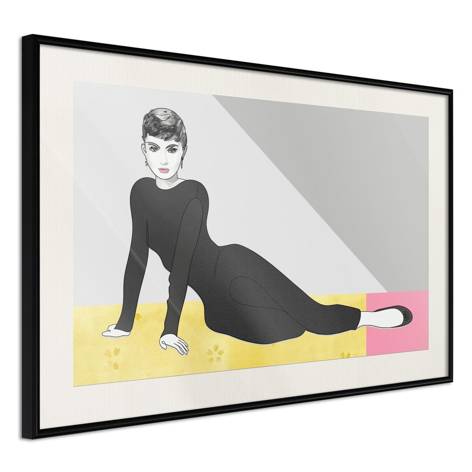 Inramad Poster / Tavla - Elegant Audrey - 60x40 Svart ram med passepartout