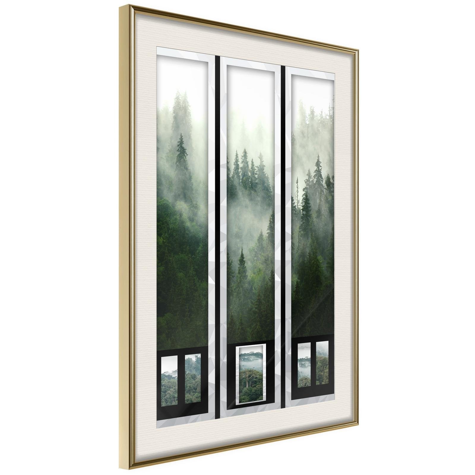 Läs mer om Inramad Poster / Tavla - Eternal Forest – Triptych - 30x45 Guldram med passepartout