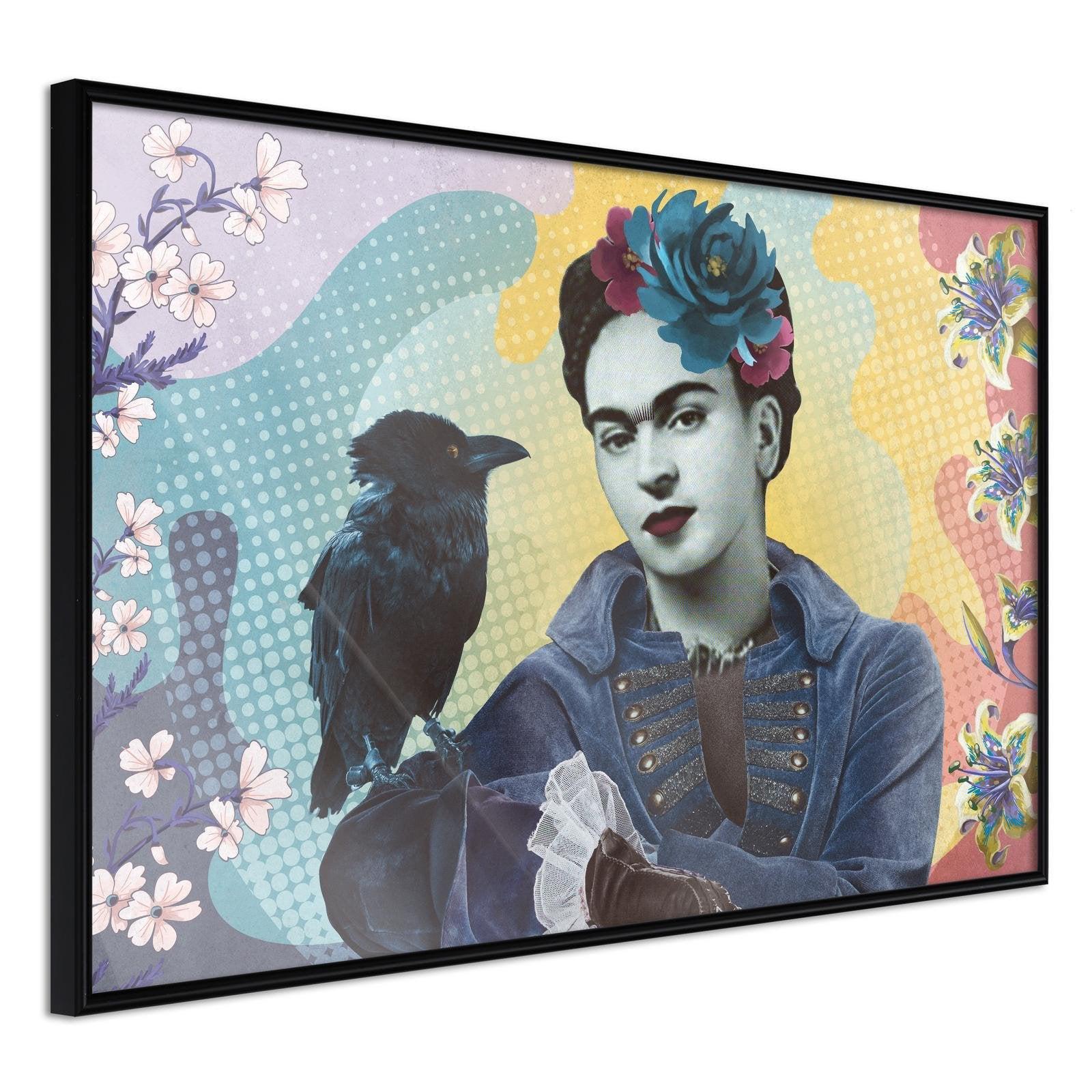 Läs mer om Inramad Poster / Tavla - Frida with a Raven - 90x60 Svart ram