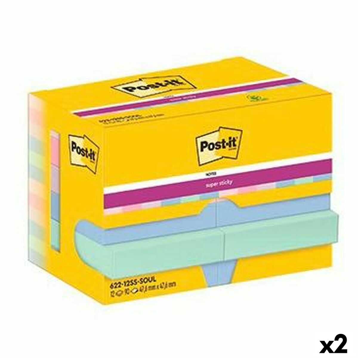 Klisterlappar Post-it Super Sticky Multicolour 12 Delar 47,6 x 47,6 mm