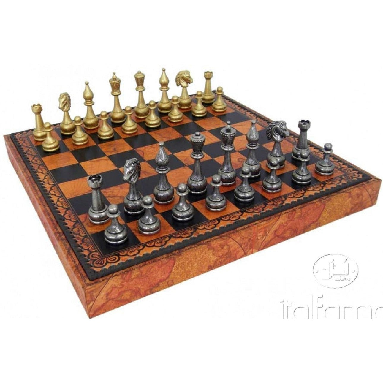Läs mer om Komplett Schack set 047 Metal Chess Men + Leatherette Chess Board 48x48cm