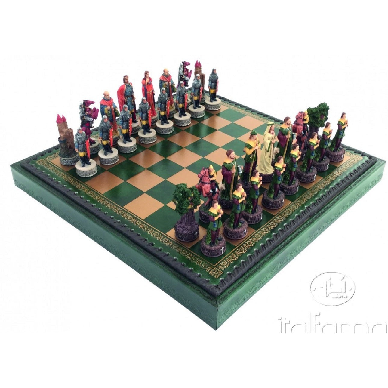 Läs mer om Komplett Schack set 089 Resin chess men + Leatherette chess board with container Robin Hood 35x35 cm