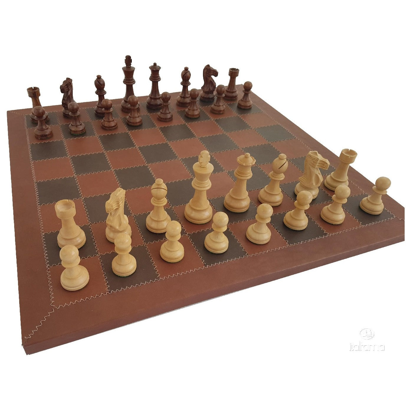 Läs mer om Komplett Schackset 200 i Rosenträ och äkta läder 53 x 53 cm