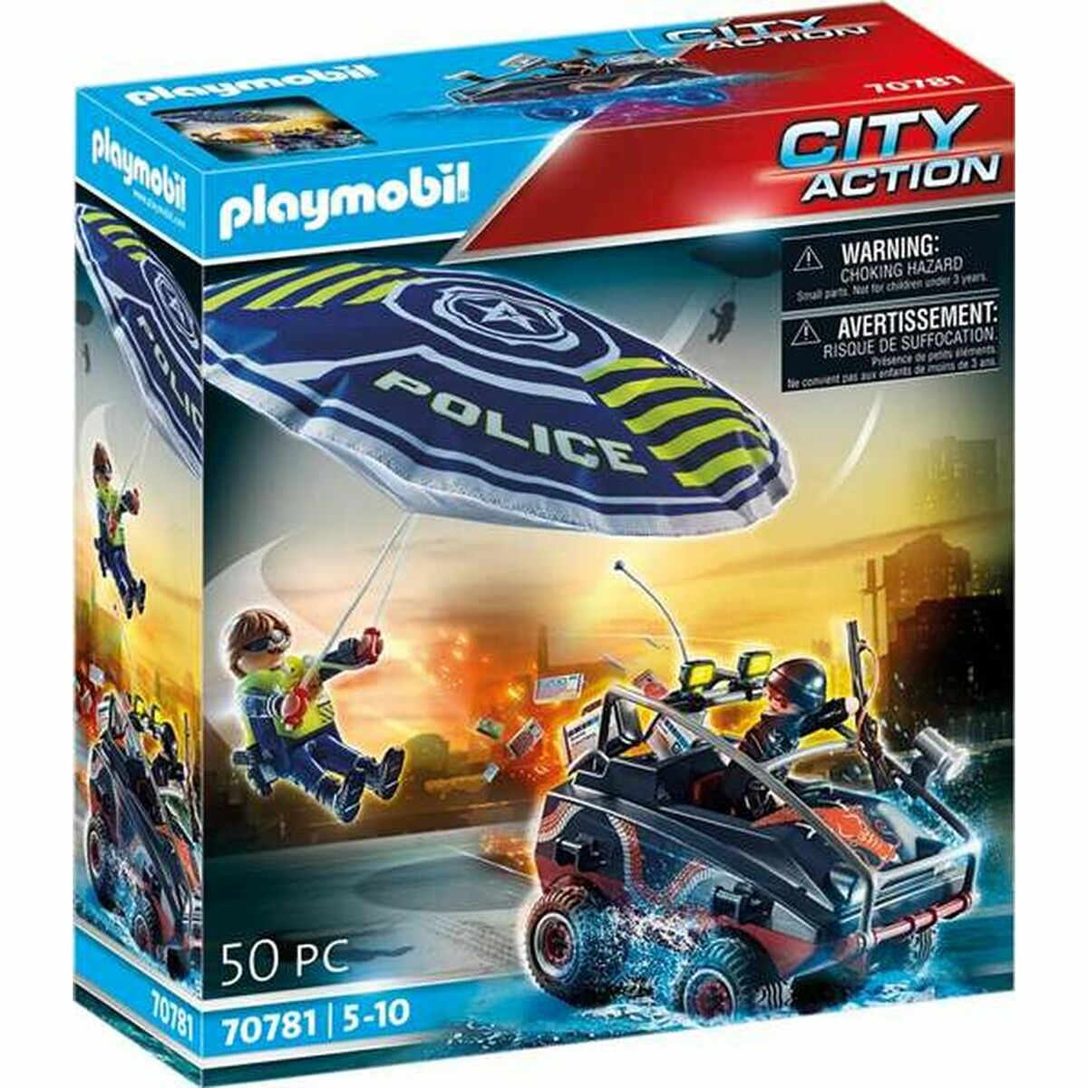 Läs mer om Playset Playmobil City Action Police Parachute with Amphibious Vehicle 70781