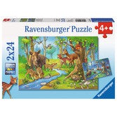 Läs mer om Ravensburger Djur i skogen 2 olika pussel 24 bitar