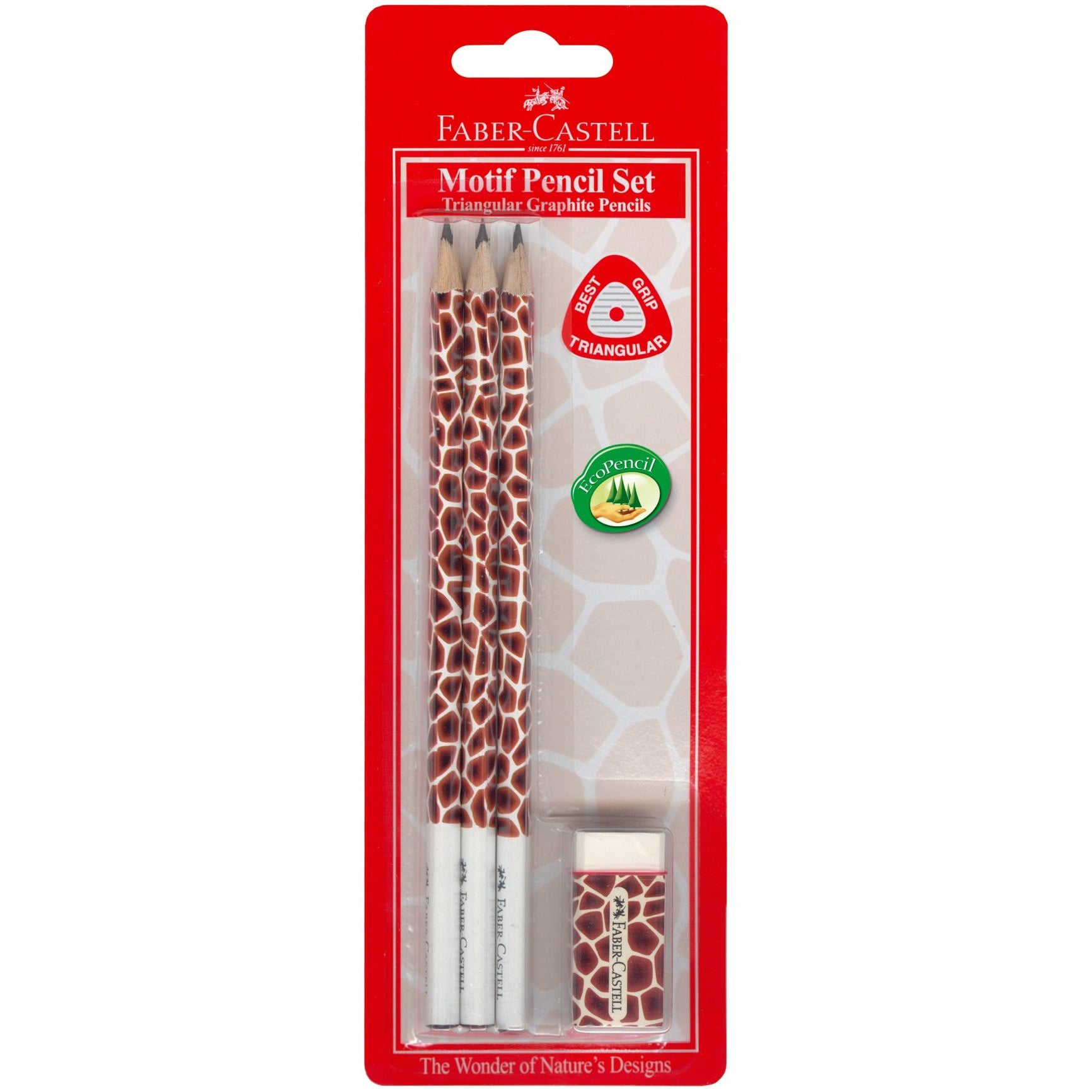 Läs mer om Skrivset med sudd Giraffmönster Faber-Castell Eco pencil