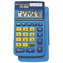 Läs mer om TI 106 Texas Instruments räknare med de fyra räknesätten för grundskolans låg- och mellanstadium. TI106