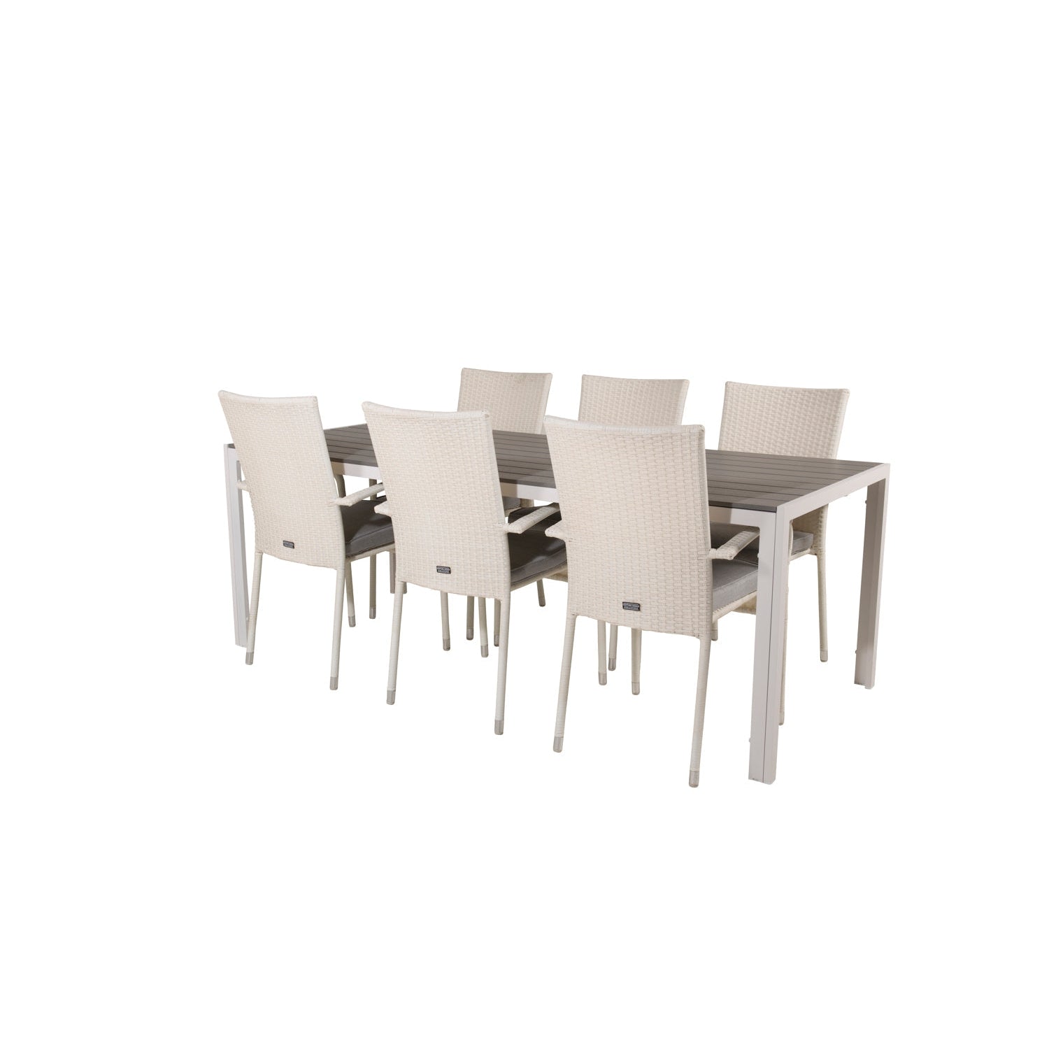 ANNA BREAK Matbord 205x90 cm + 6 stolar - Vit/Grå | Utemöbler