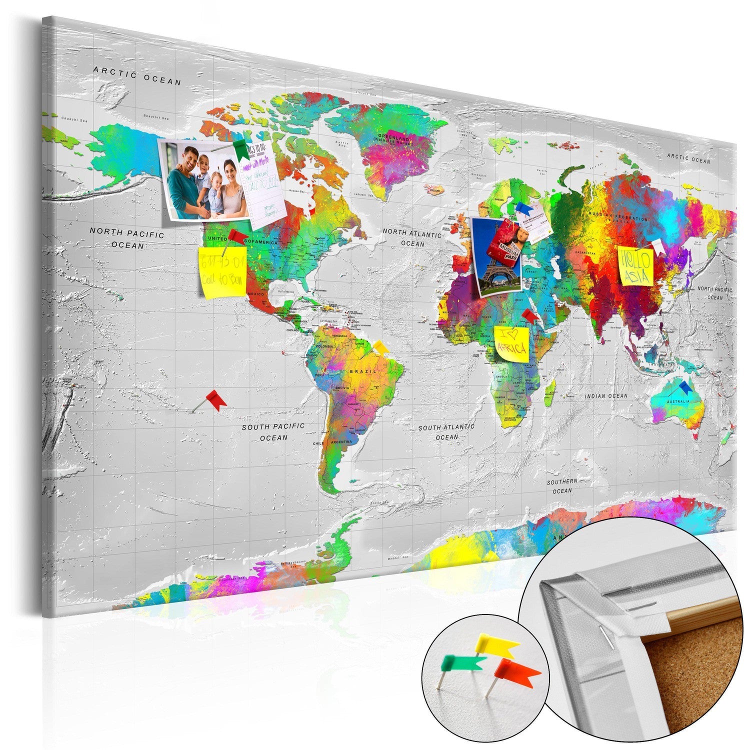 Läs mer om Anslagstavla i kork - Maps: Colourful Finesse - 90x60