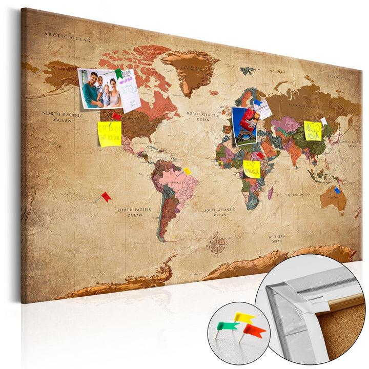 Anslagstavla i kork – World Map: Brown Elegance – 90×60