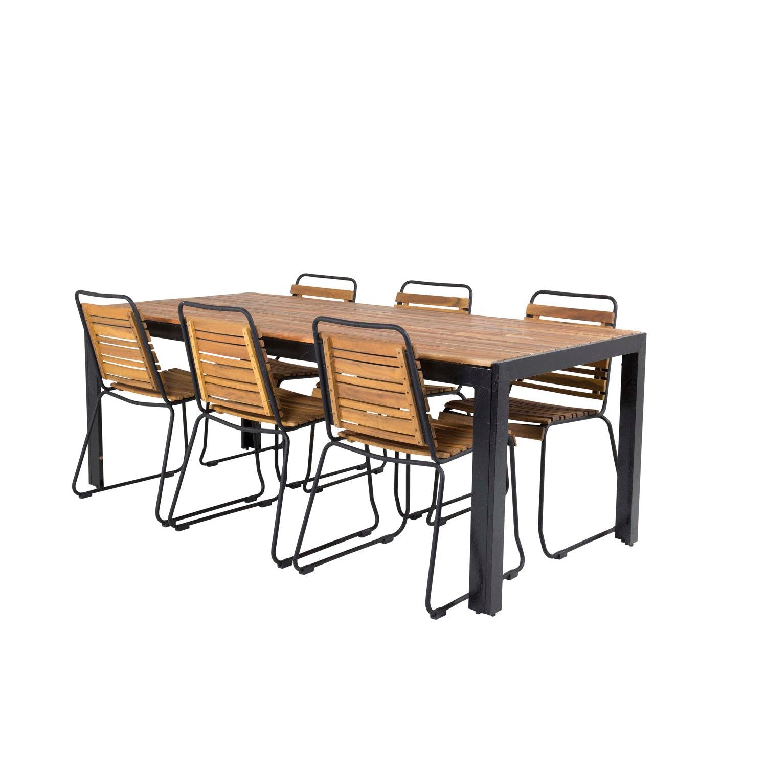 BOIS Matbord 205x90 cm + 6 stolar - Natur/Svart | Utemöbler