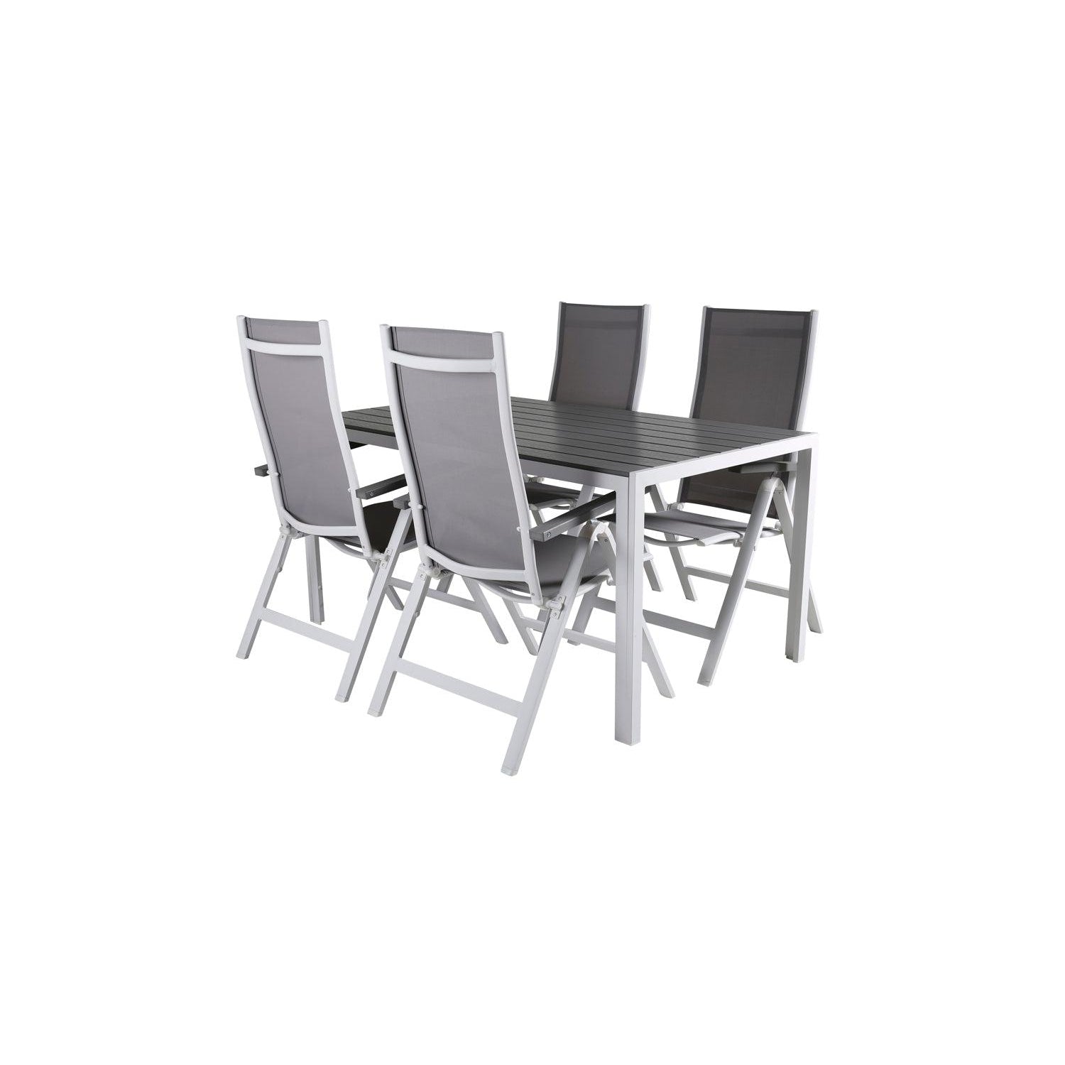 BREAK ALBANY Matbord 150x90 cm + 4 stolar - Grå/Vit | Utemöbler