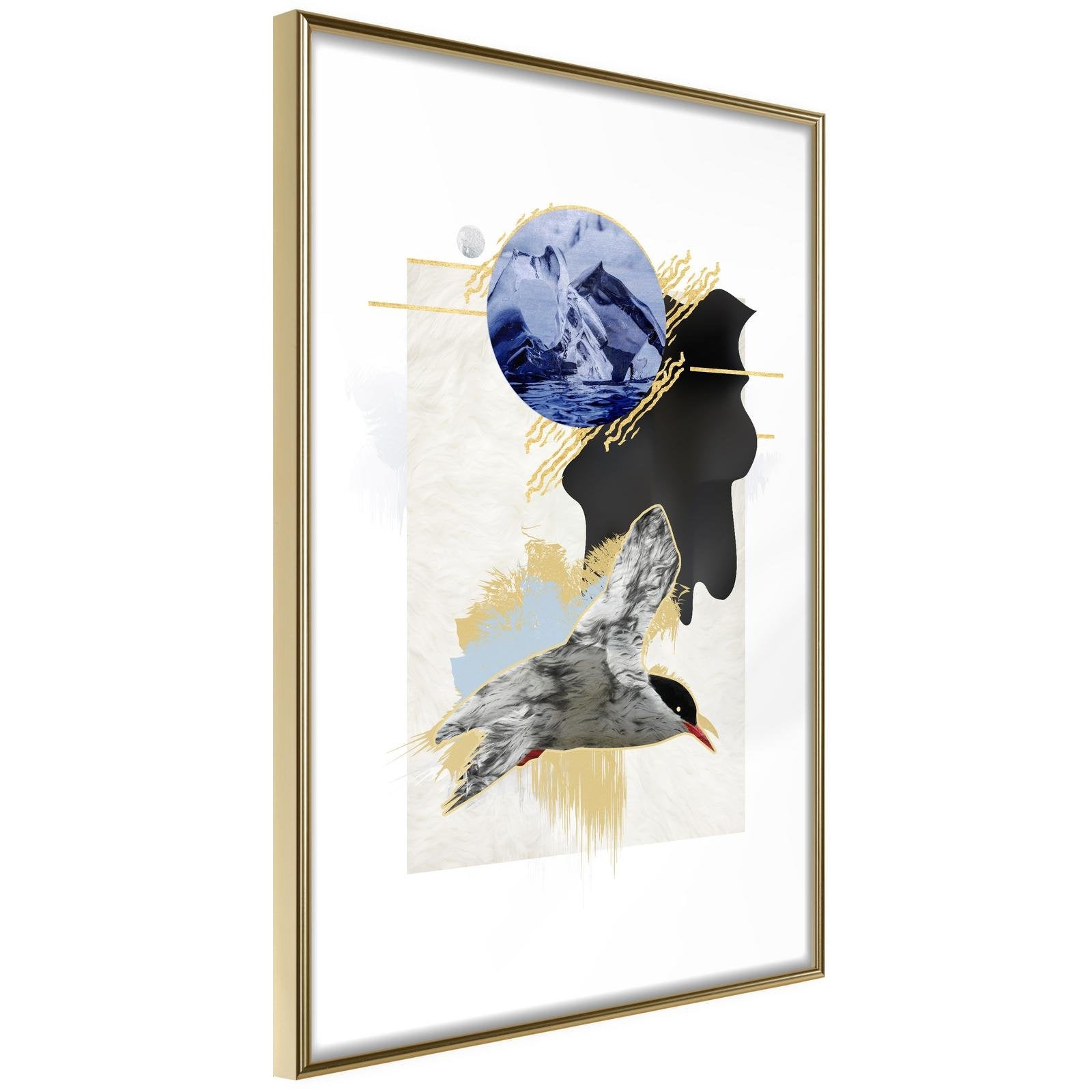 Inramad Poster / Tavla - Abstraction with a Tern - 30x45 Guldram