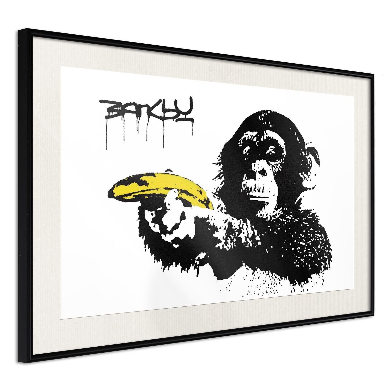 Läs mer om Inramad Poster / Tavla - Banksy: Banana Gun II - 45x30 Svart ram med passepartout