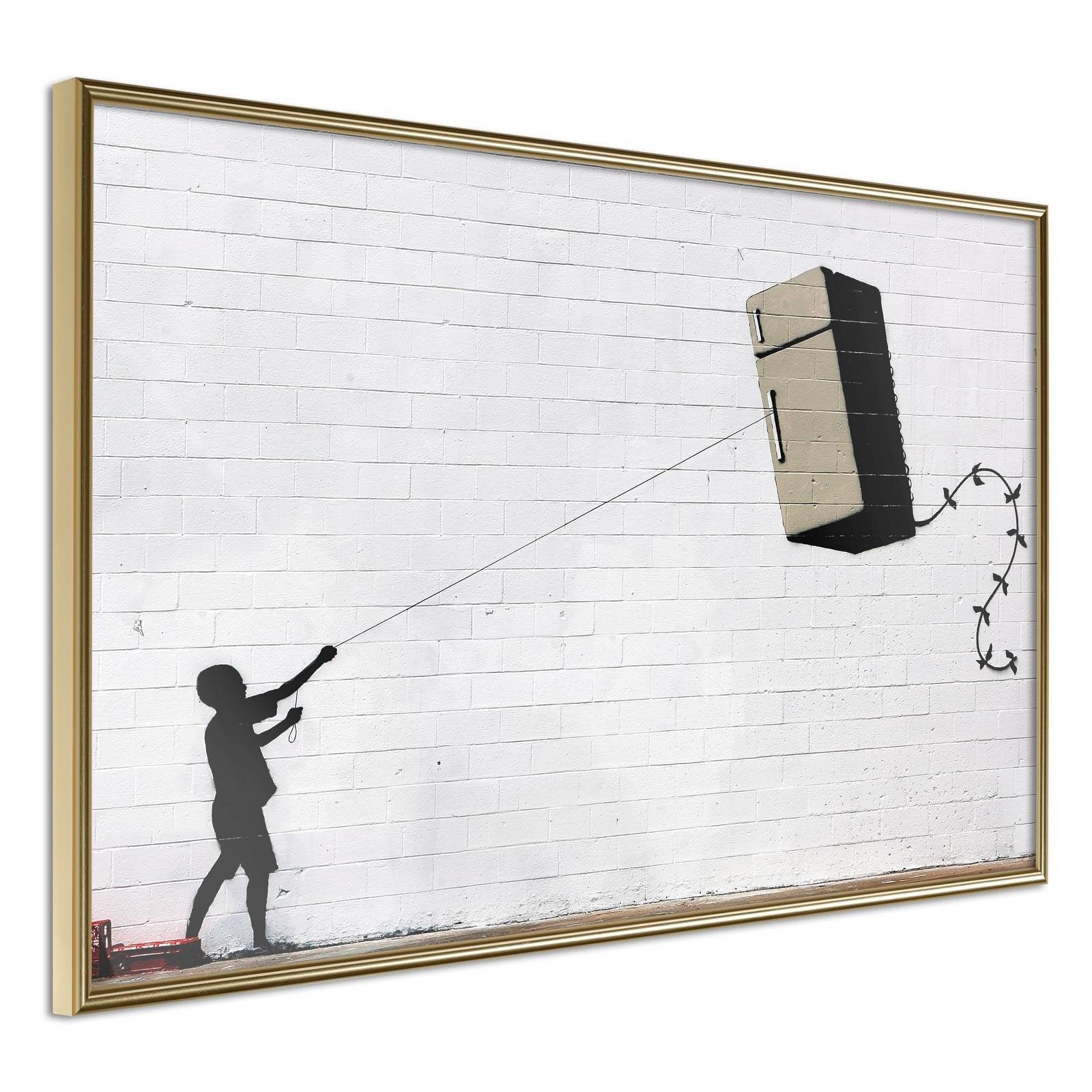Läs mer om Inramad Poster / Tavla - Banksy: Fridge Kite - 45x30 Guldram