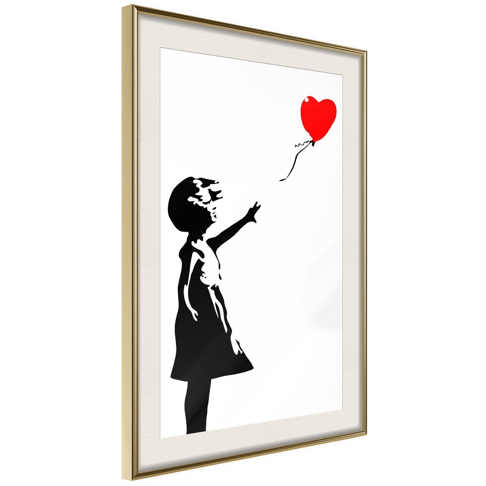 Läs mer om Inramad Poster / Tavla - Banksy: Girl with Balloon I - 20x30 Guldram med passepartout