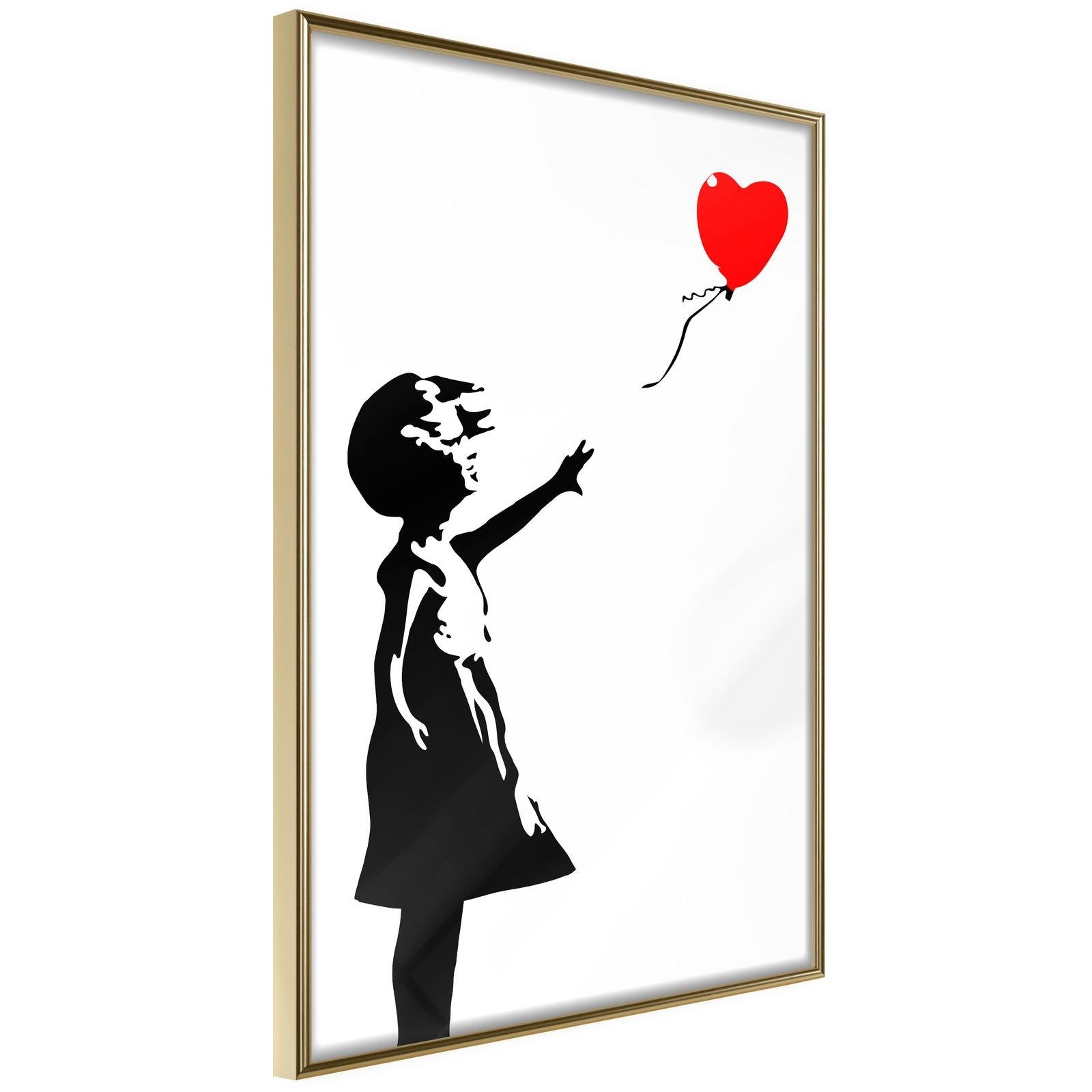 Läs mer om Inramad Poster / Tavla - Banksy: Girl with Balloon I - 30x45 Guldram