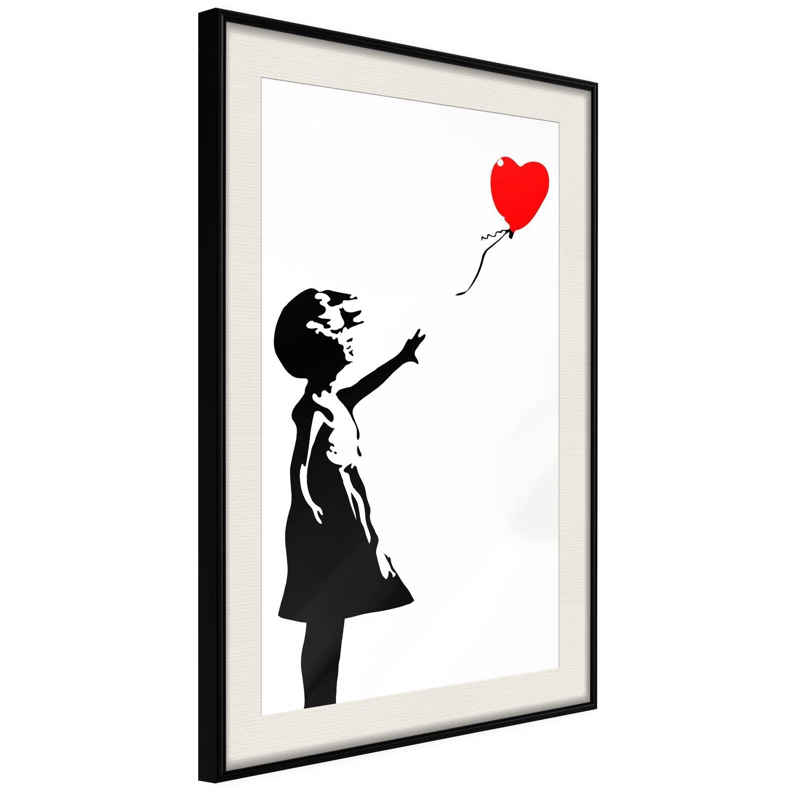 Läs mer om Inramad Poster / Tavla - Banksy: Girl with Balloon I - 40x60 Svart ram med passepartout