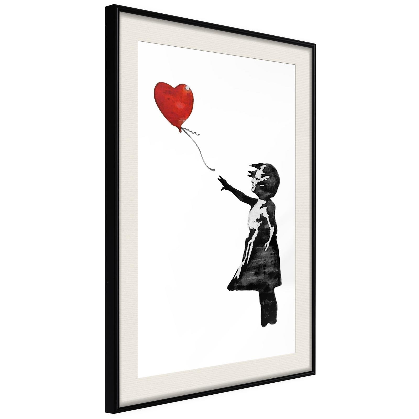 Läs mer om Inramad Poster / Tavla - Banksy: Girl with Balloon II - 30x45 Svart ram med passepartout