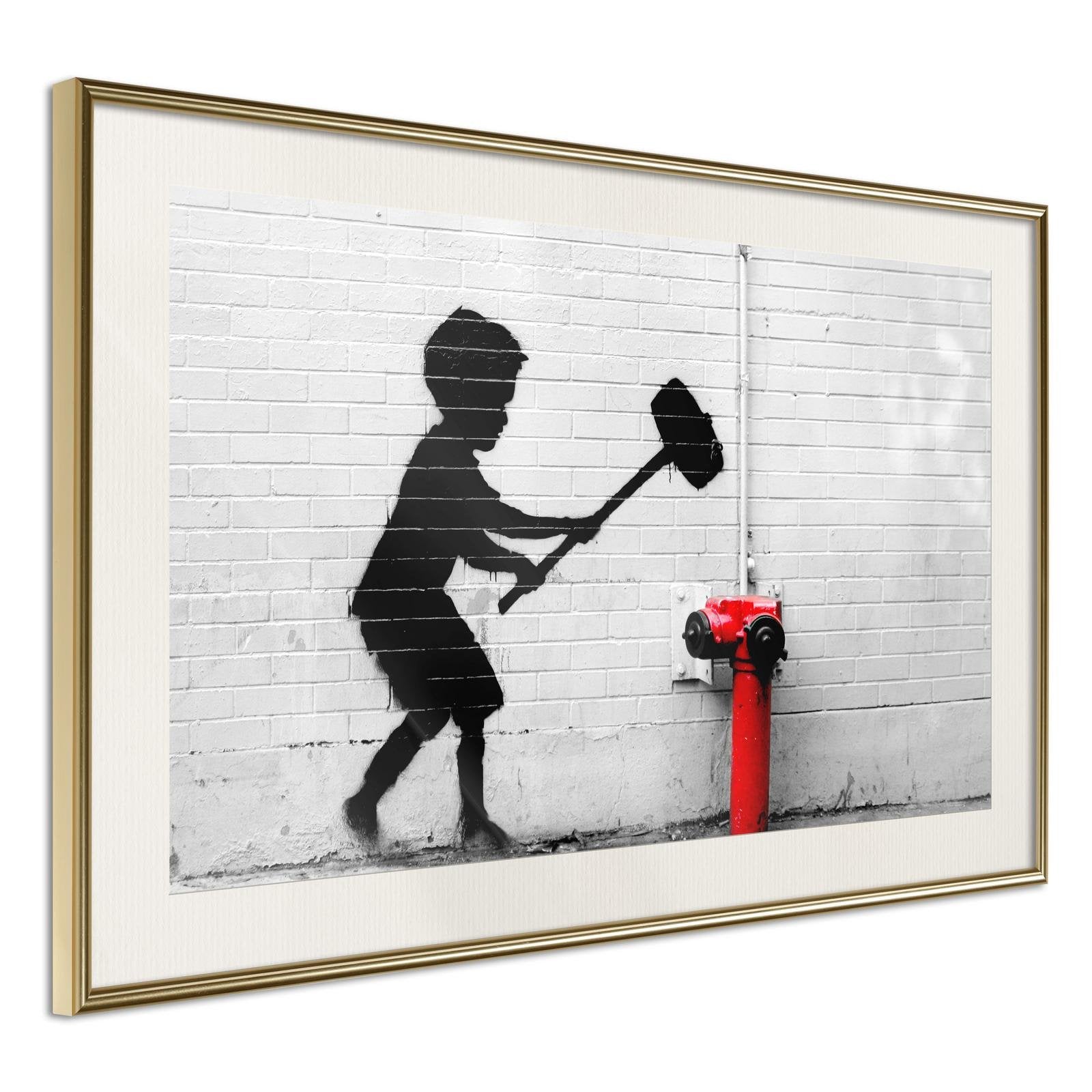 Läs mer om Inramad Poster / Tavla - Banksy: Hammer Boy - 30x20 Guldram med passepartout