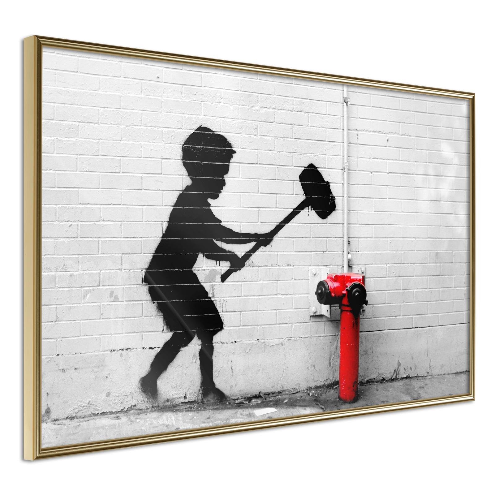 Läs mer om Inramad Poster / Tavla - Banksy: Hammer Boy - 30x20 Guldram