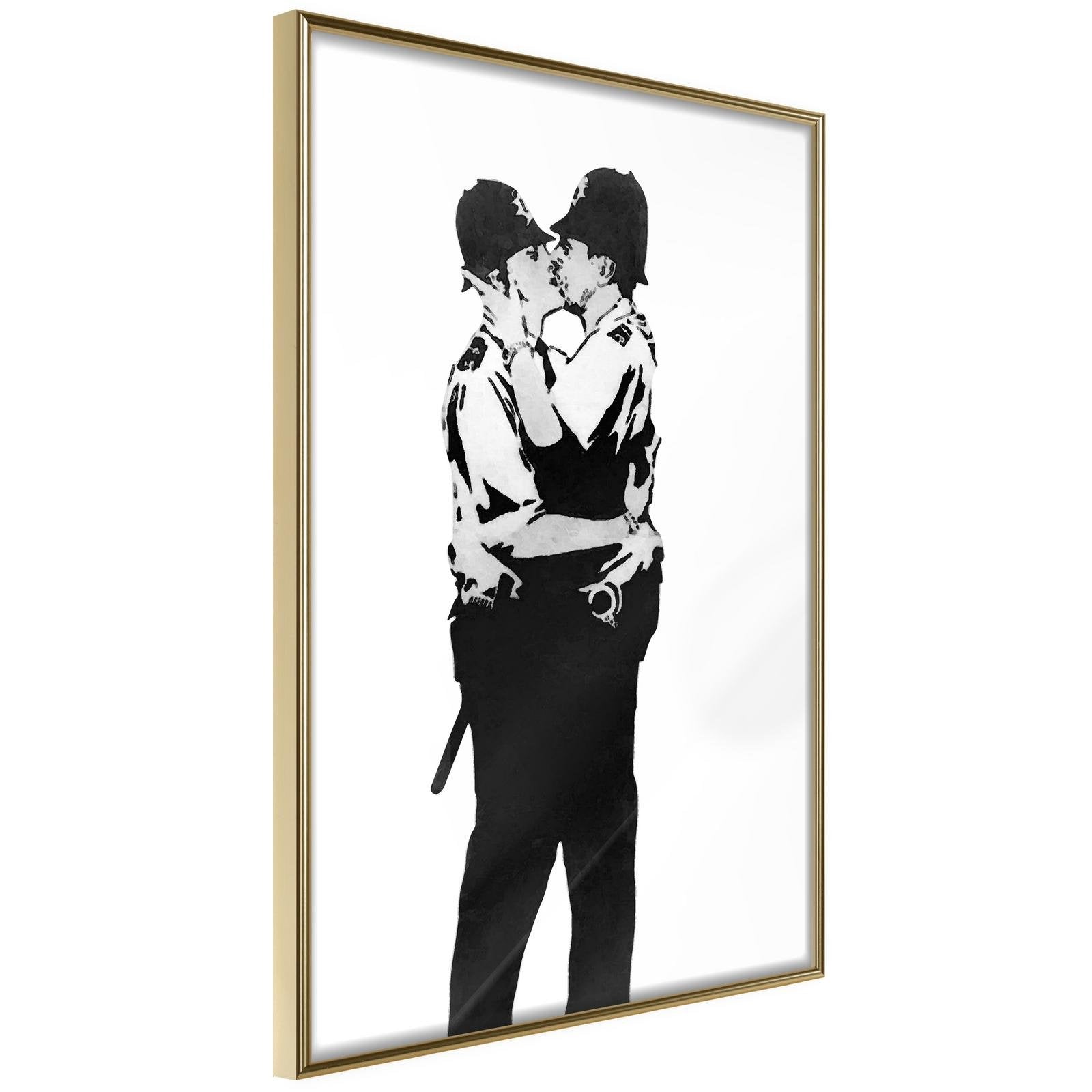Inramad Poster / Tavla - Banksy: Kissing Coppers I - 30x45 Guldram
