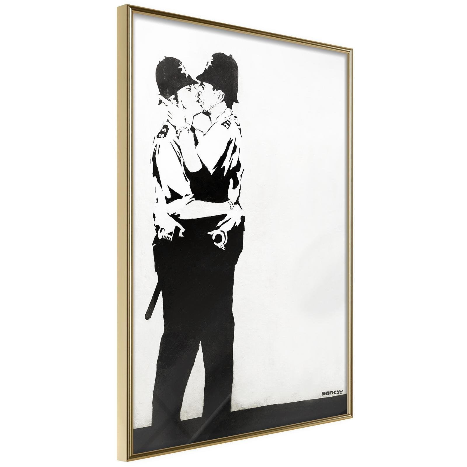 Läs mer om Inramad Poster / Tavla - Banksy: Kissing Coppers II - 40x60 Guldram