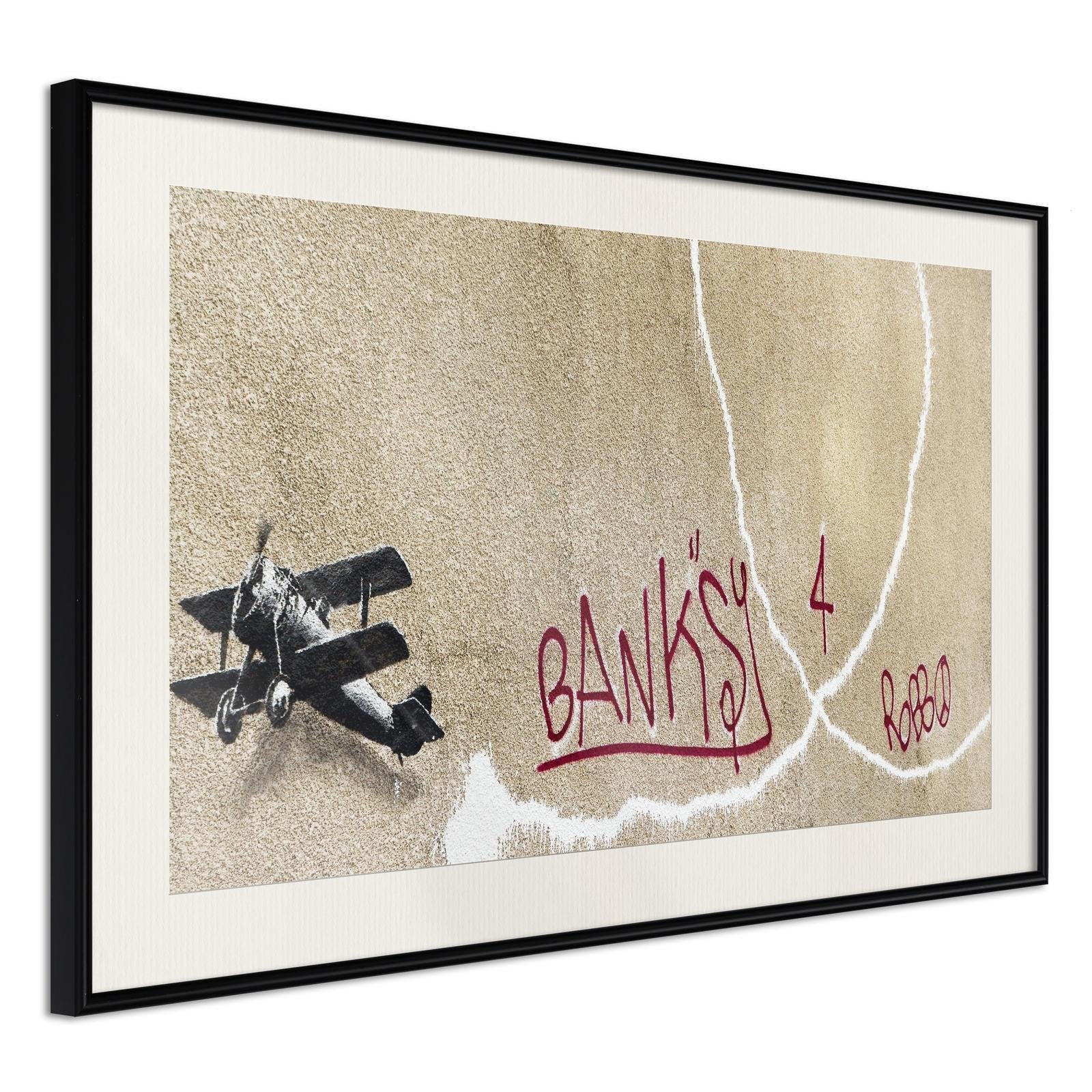 Läs mer om Inramad Poster / Tavla - Banksy: Love Plane - 45x30 Svart ram med passepartout