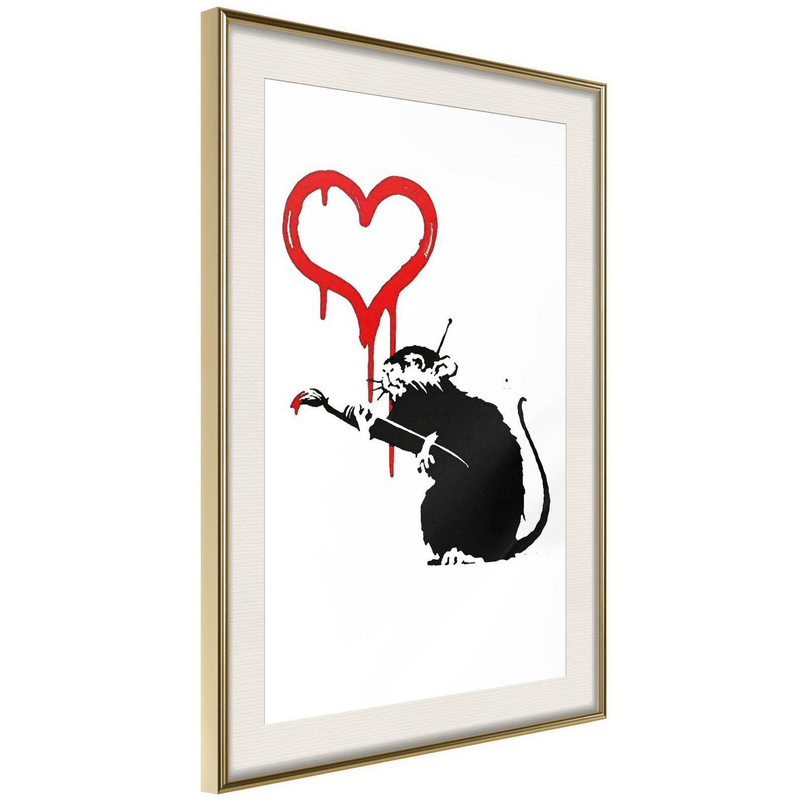 Läs mer om Inramad Poster / Tavla - Banksy: Love Rat - 20x30 Guldram med passepartout