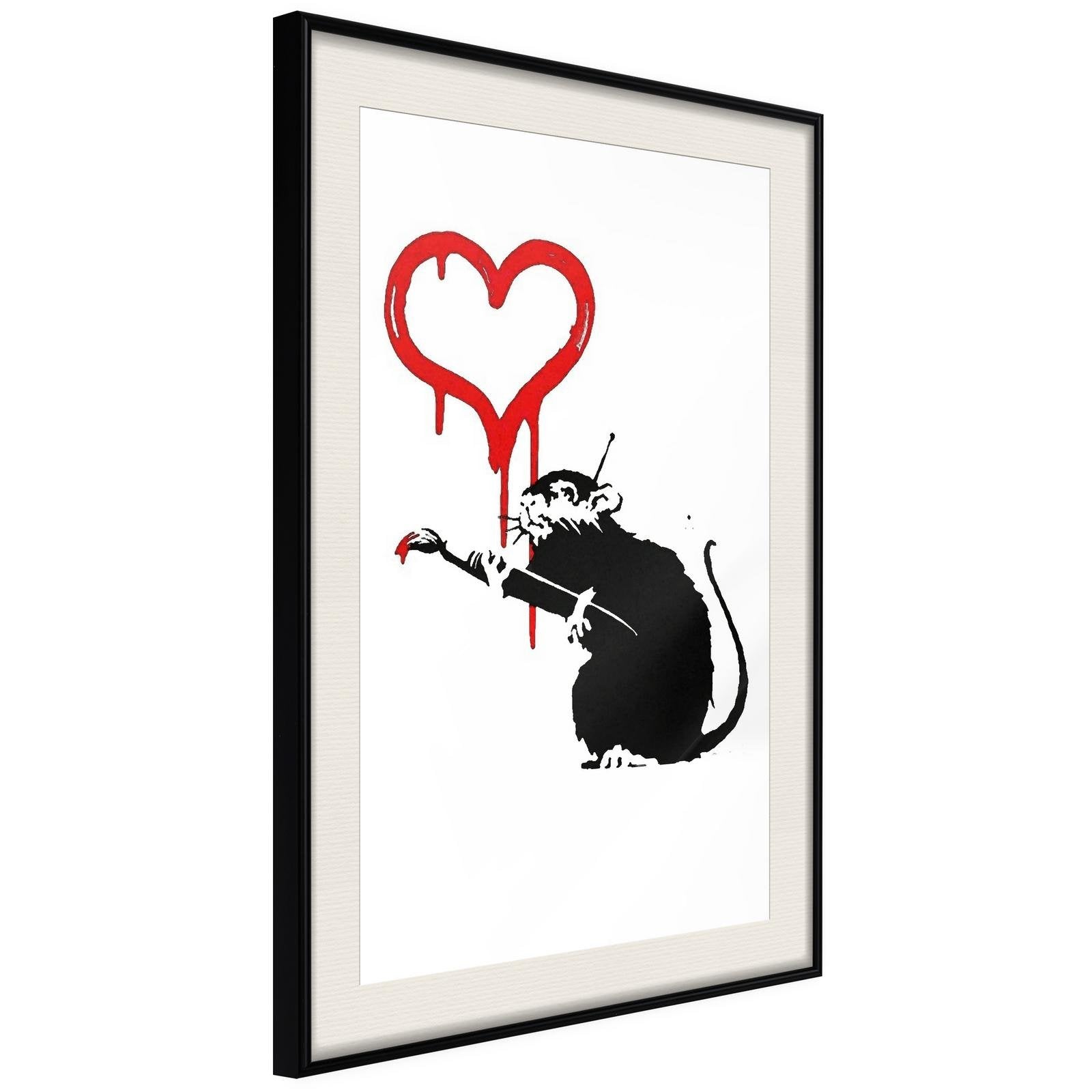 Läs mer om Inramad Poster / Tavla - Banksy: Love Rat - 20x30 Svart ram med passepartout