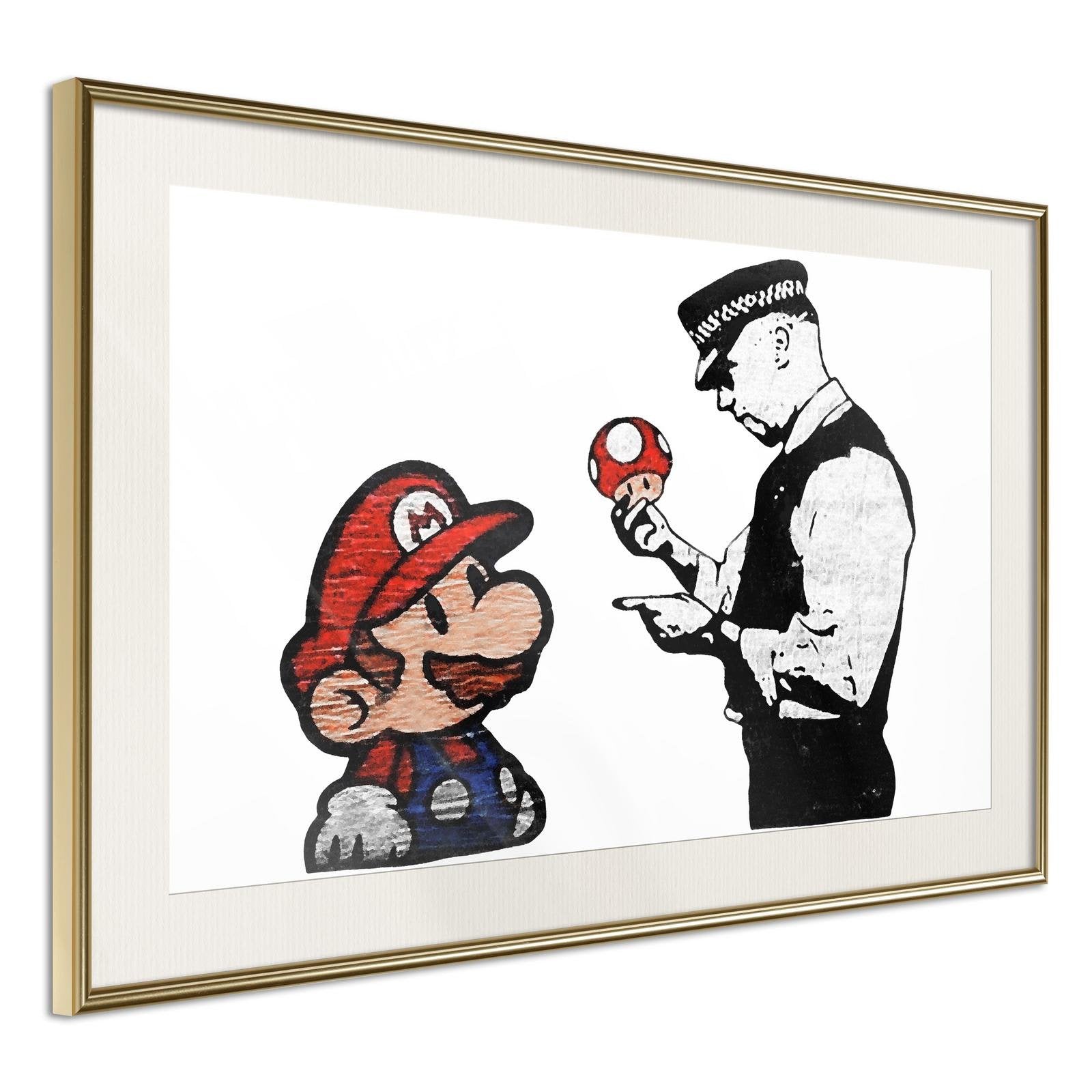 Läs mer om Inramad Poster / Tavla - Banksy: Mario and Copper - 60x40 Guldram med passepartout