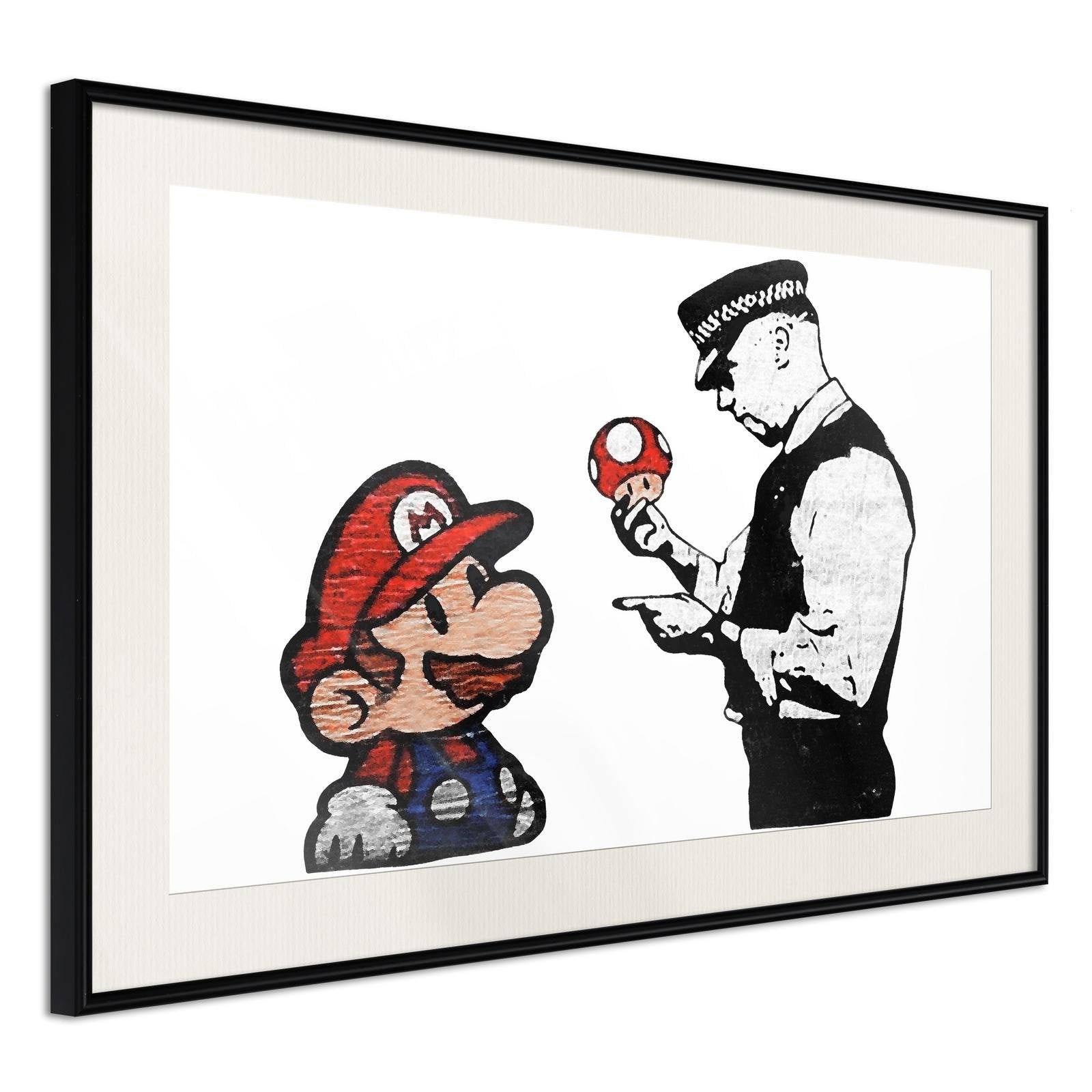 Läs mer om Inramad Poster / Tavla - Banksy: Mario and Copper - 90x60 Svart ram med passepartout