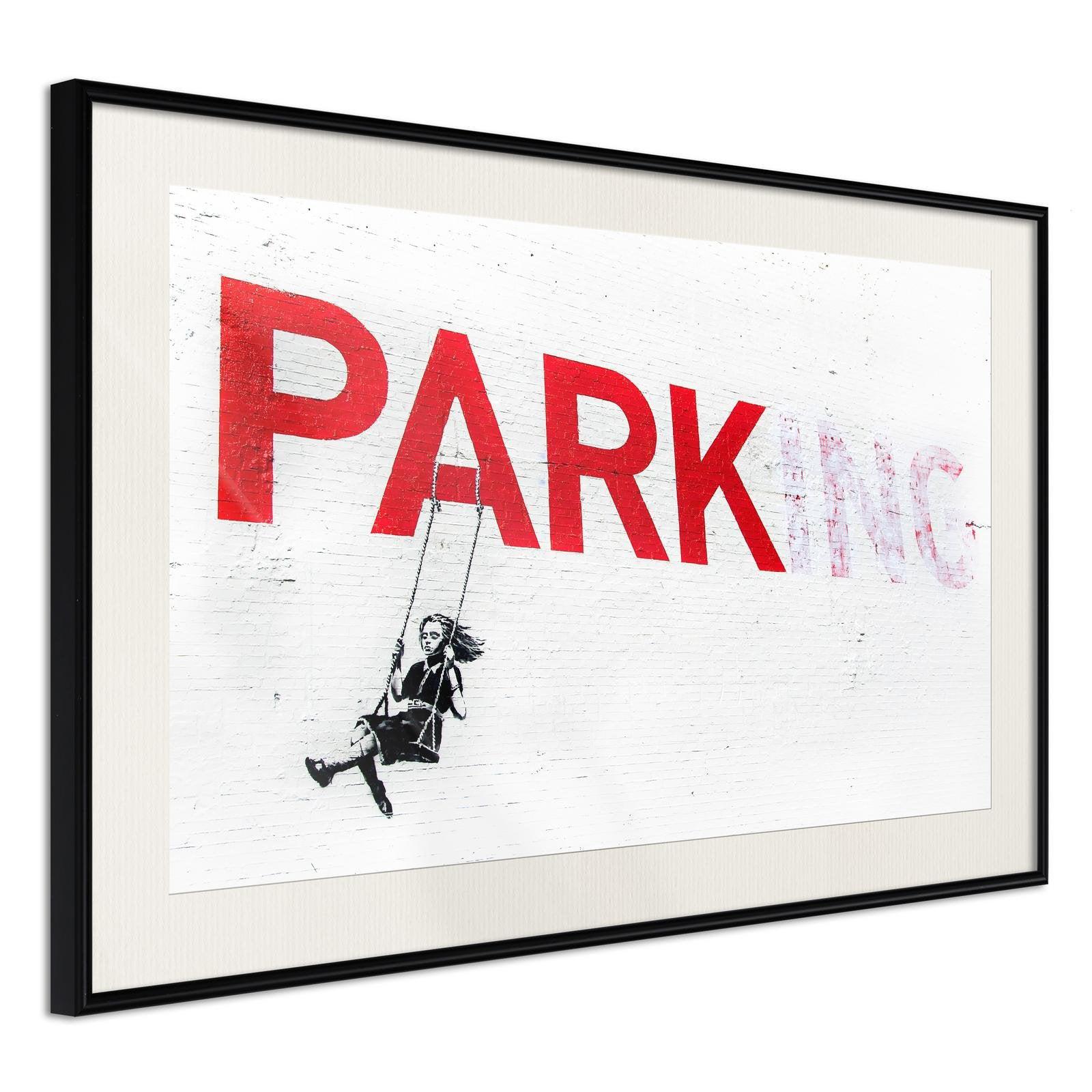 Inramad Poster / Tavla - Banksy: Park(ing) - 45x30 Svart ram med passepartout