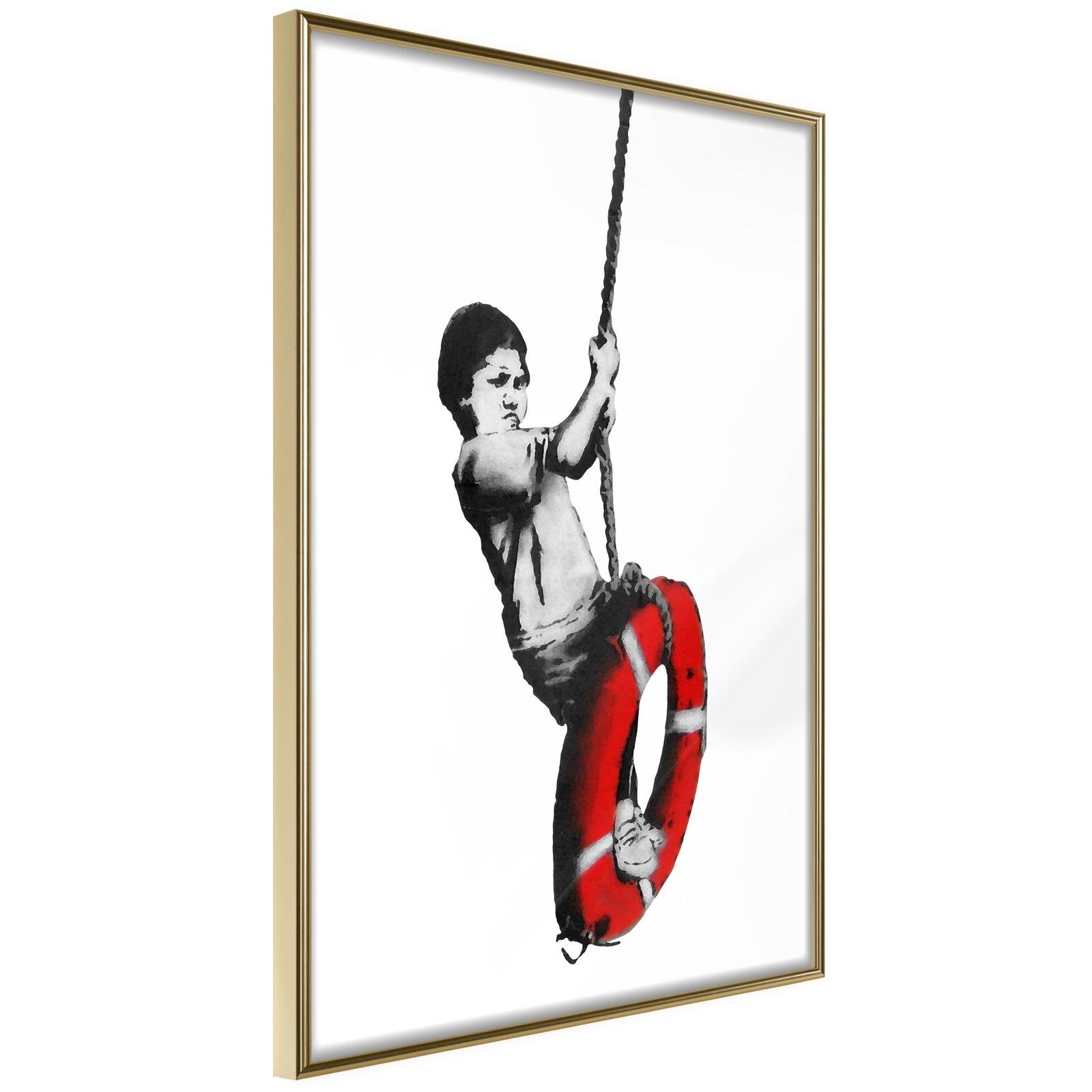 Inramad Poster / Tavla - Banksy: Swinger - 20x30 Guldram