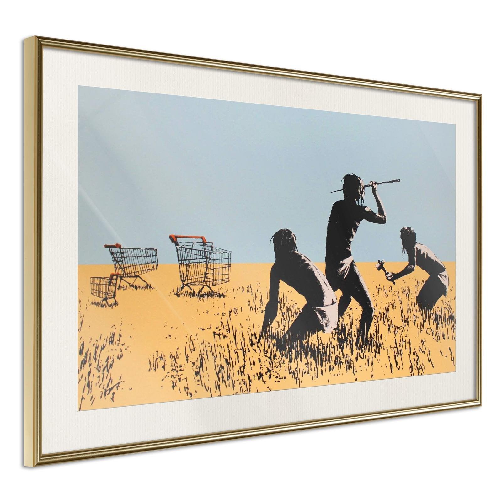 Inramad Poster / Tavla - Banksy: Trolley Hunters - 60x40 Guldram med passepartout
