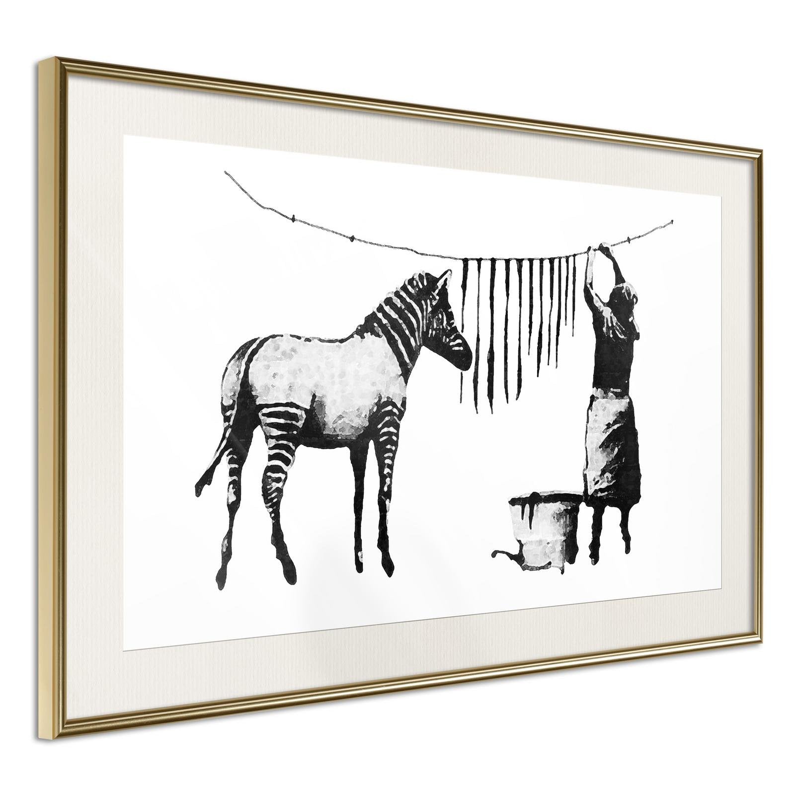 Läs mer om Inramad Poster / Tavla - Banksy: Washing Zebra Stripes - 30x20 Guldram med passepartout