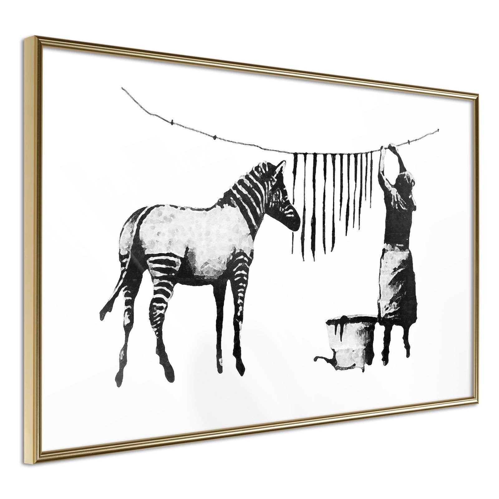 Inramad Poster / Tavla - Banksy: Washing Zebra Stripes - 30x20 Guldram