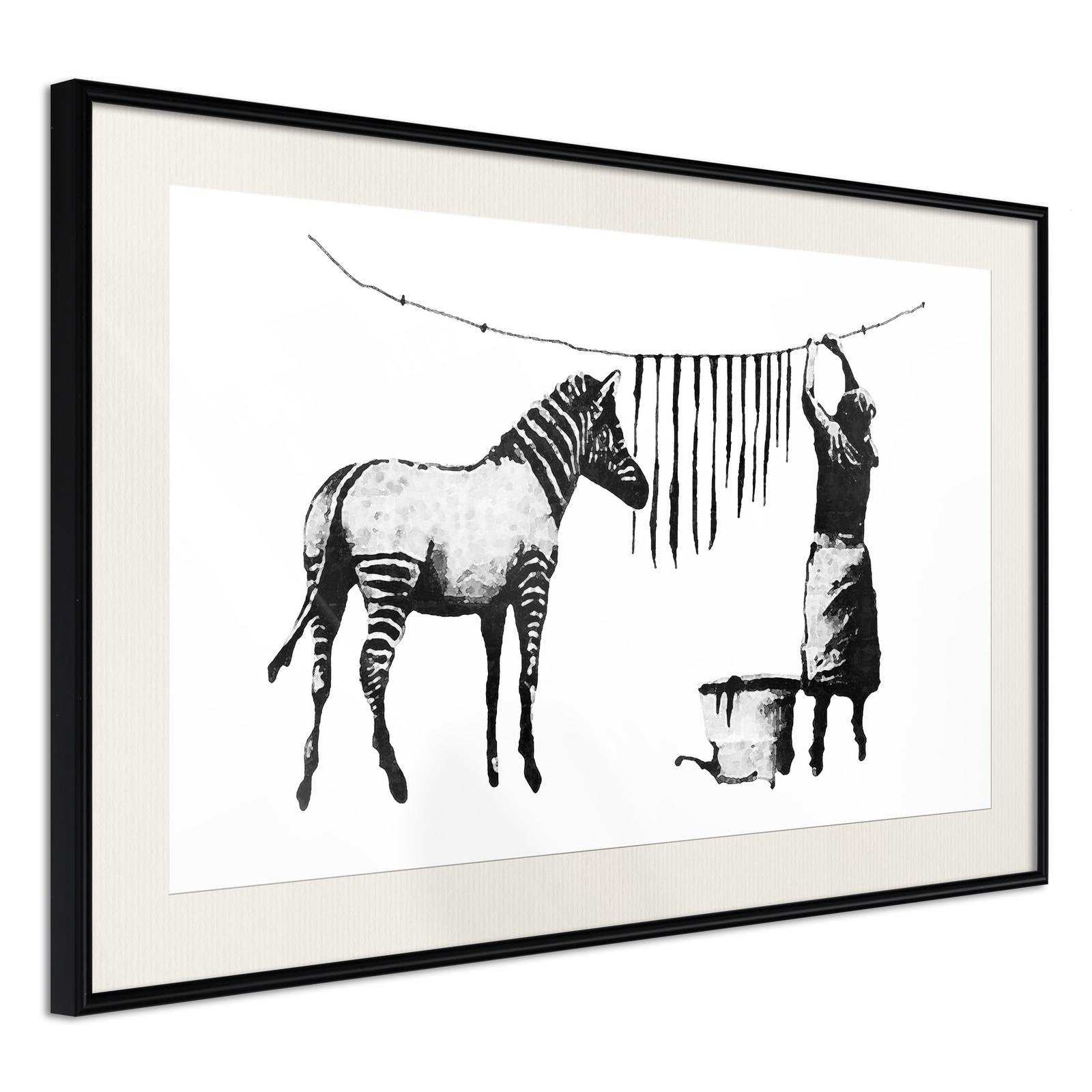 Läs mer om Inramad Poster / Tavla - Banksy: Washing Zebra Stripes - 30x20 Svart ram med passepartout